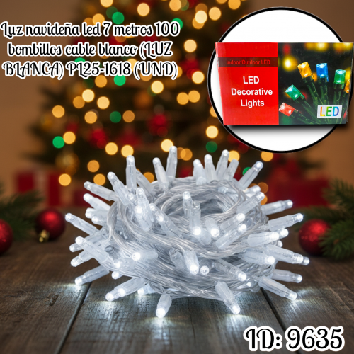 Luz navideña led 7 metros 100 bombillos cable blanco (LUZ BLANCA) PL25-1618 (UND)