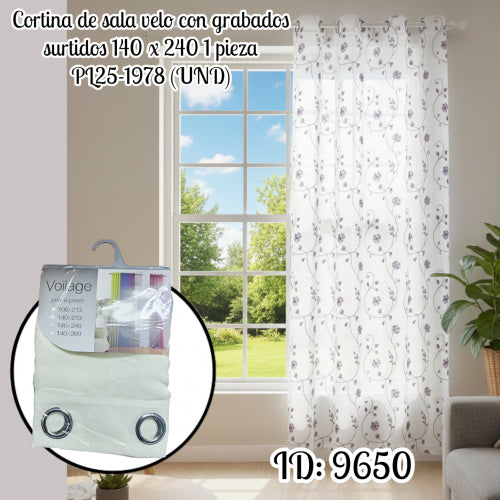 Cortina de sala velo con grabados surtidos 140 x 240 1 pieza PL25-1978 (UND)