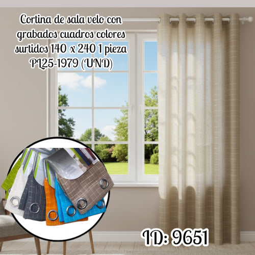 Cortina de sala velo con grabados cuadros colores surtidos 140 x 240 1 pieza PL25-1979 (UND)