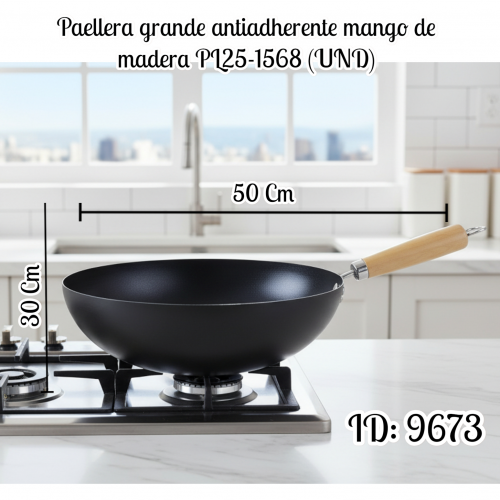Paellera grande antiadherente mango de madera PL25-1568 (UND)