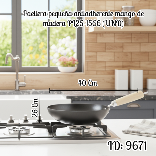 Paellera pequeña antiadherente mango de madera PL25-1566 (UND)