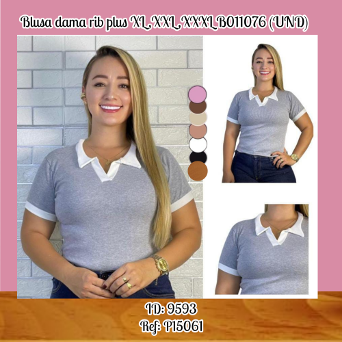 Blusa dama rib plus XL,XXL,XXXL B011076 (UND)