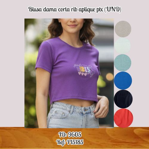 Blusa dama corta rib aplique ptx (UND)
