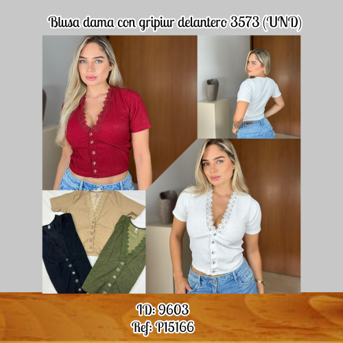 Blusa dama con gripiur delantero 3573 (UND)