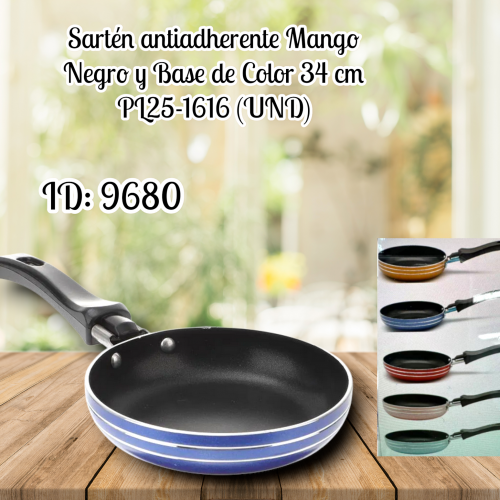Sartén antiadherente Mangos Negros y Base de Color PL25-1616 (UND)