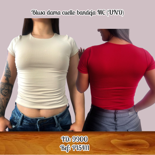 Blusa dama cuello bandeja MC (UND)