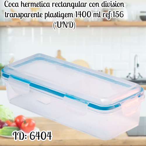 Coca hermetica rectangular con division transparente plastigem 1400 ml ref:156 (UND)