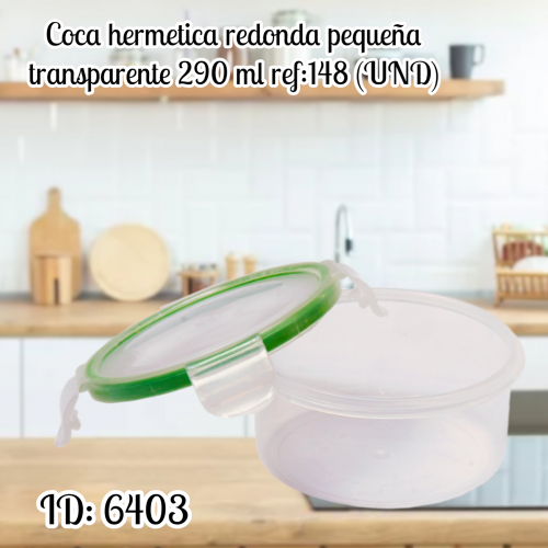 Coca hermetica redonda pequeña transparente 290 ml ref:148 (UND)