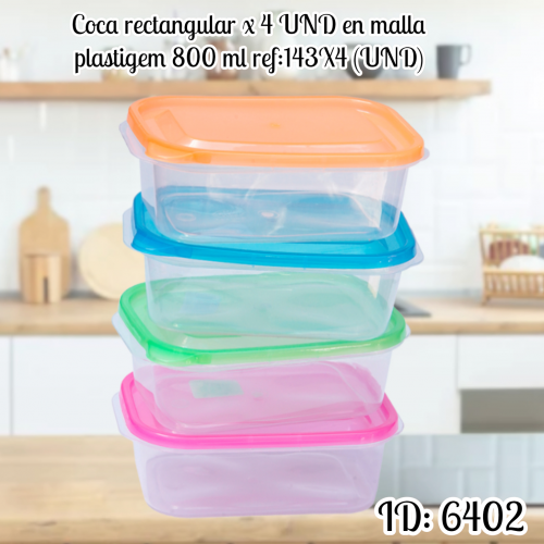 Coca rectangular x 4 UND en malla plastigem 800 ml ref:143X4 (UND)