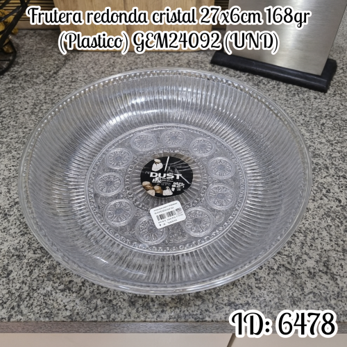 Frutera redonda cristal 27x6cm 168gr (Plastico) GEM24092 (UND)