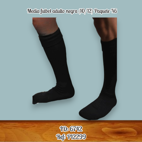 Media futbol adulto negra (10/12) Paquete X6