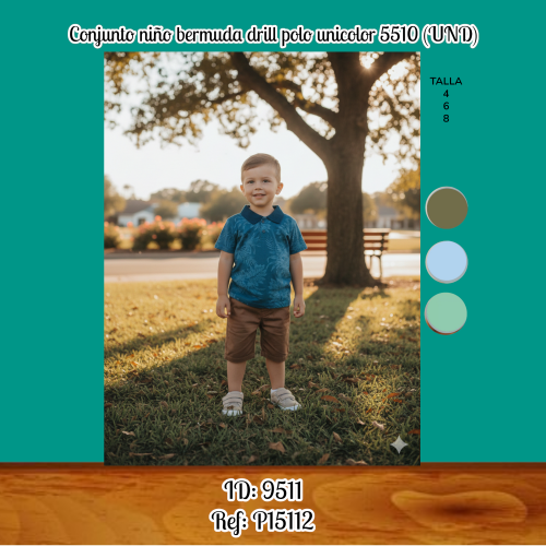 Conjunto niño bermuda drill polo unicolor 5510 (UND)