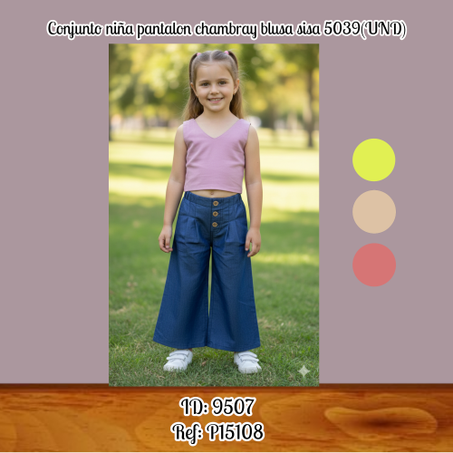 Conjunto niña pantalon chambray blusa sisa 5039(UND)