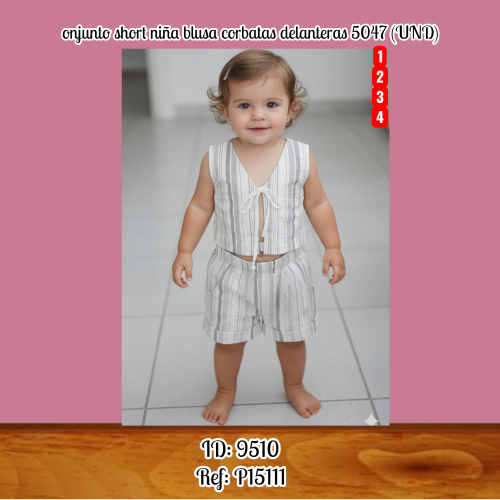 onjunto short niña blusa corbatas delanteras 5047 (UND)