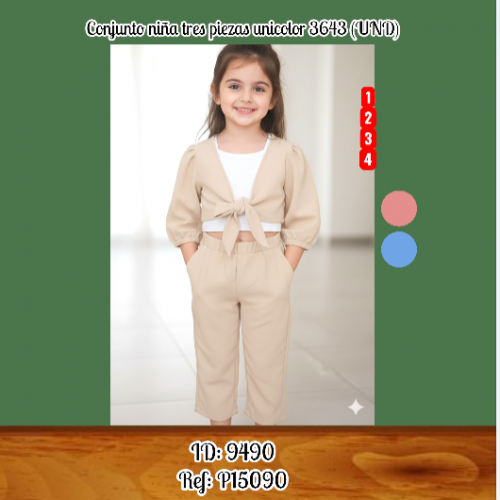 Conjunto niña tres piezas unicolor 3643 (UND)