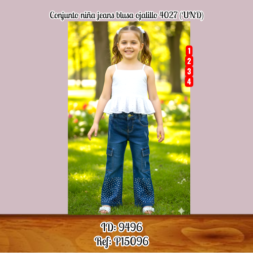 Conjunto niña jeans blusa ojalillo 4027 (UND)