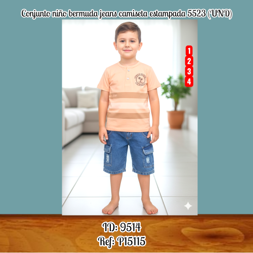 Conjunto niño bermuda jeans camiseta estampada 5523 (UND)