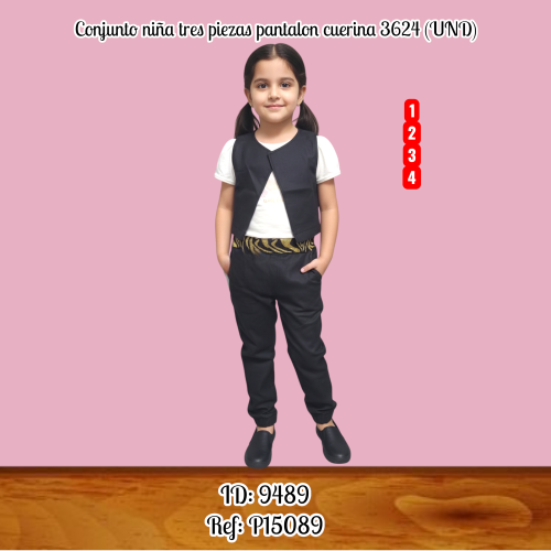 Conjunto niña tres piezas pantalon cuerina 3624 (UND)