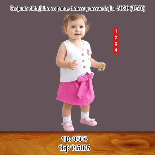 Conjunto niña falda en pana, chaleco y accesorio flor 5020 (UND)