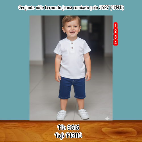 Conjunto niño bermuda jeans camiseta polo 5527 (UND)