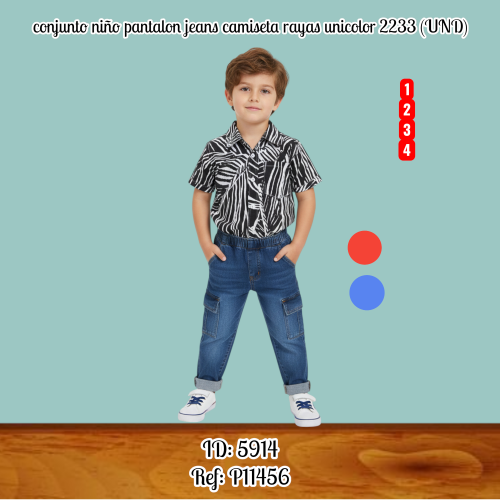 conjunto niño pantalon jeans camiseta rayas unicolor 2233 (UND)