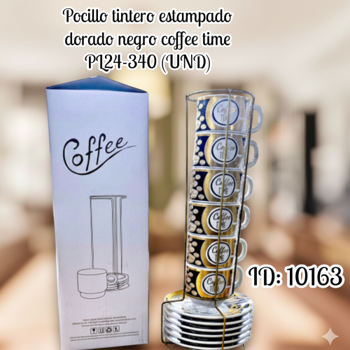 Pocillo tintero estampado dorado negro coffee time PL24-340 (UND)