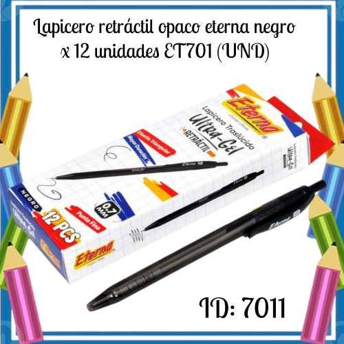Lapicero retráctil opaco eterna negro x 12 unidades ET701 (UND)