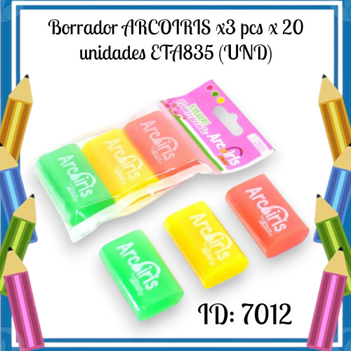 Borrador ARCOIRIS  x3 pcs x 20 unidades ETA835 (UND)