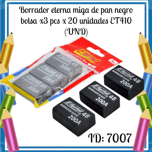 Borrador eterna miga de pan negro bolsa x3 pcs x 20 unidades ET410 (UND)