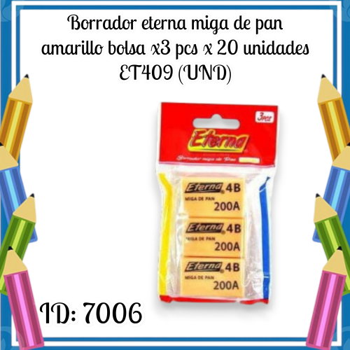 Borrador eterna miga de pan amarillo bolsa x3 pcs x 20 unidades ET409 (UND)