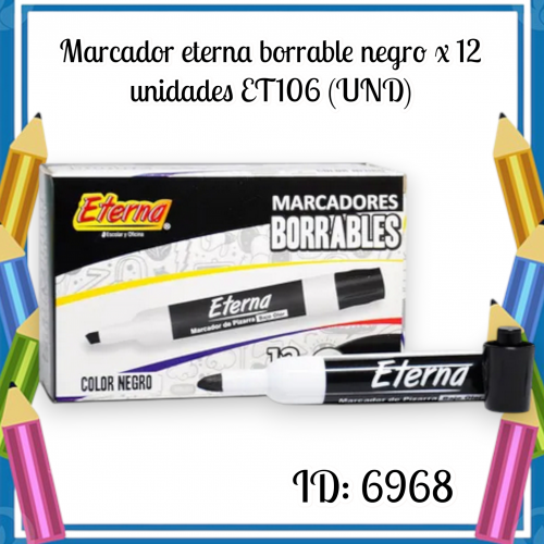 Marcador eterna borrable negro x 12 unidades ET106 (UND)
