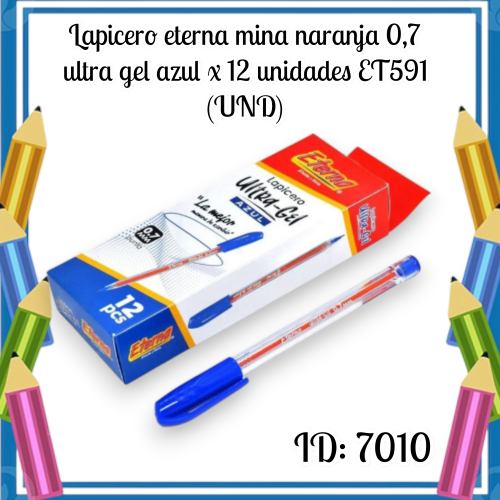 Lapicero eterna mina naranja 0,7 ultra gel azul x 12 unidades ET591 (UND)