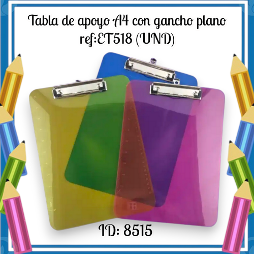 Tabla de apoyo A4 con gancho plano ref:ET518 (UND)
