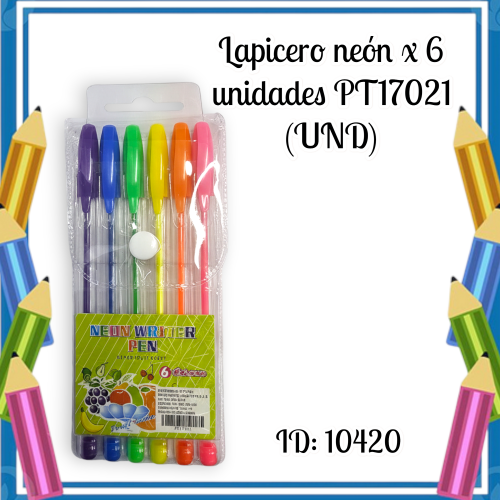 Lapicero neón x 6 unidades  PT17021 (UND)