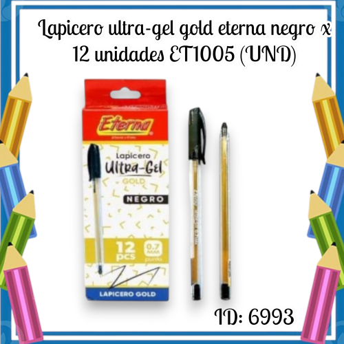 Lapicero ultra-gel gold eterna negro x 12 unidades ET1005 (UND)