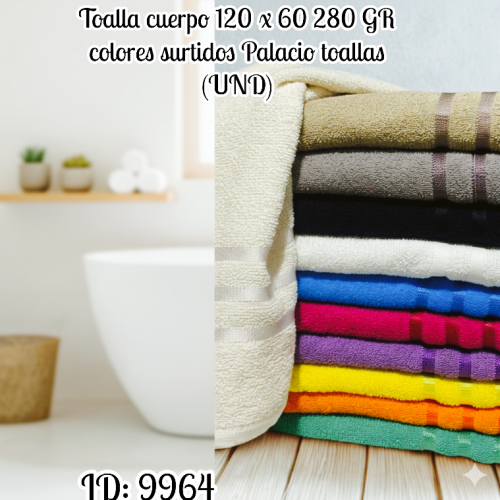 Toalla cuerpo 120 x 60 280 GR colores surtidos Palacio toallas (UND)