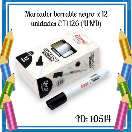 Marcador borrable negro x 12 unidades ET1126 (UND)