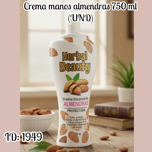 Crema manos almendras 750 ml (UND)