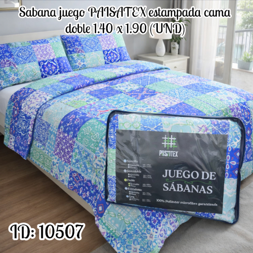 Sabana juego PAISATEX estampada cama doble 1.40 x 1.90 (UND)