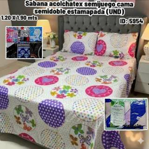 Sabana acolchatex semijuego cama semidoble estamapada (UND)