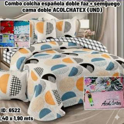 Combo colcha española doble faz + semijuego cama doble ACOLCHATEX (UND)