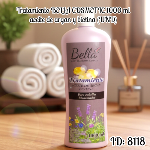 Tratamiento BELLA COSMETIC 1000 ml aceite de argan y biotina (UND)