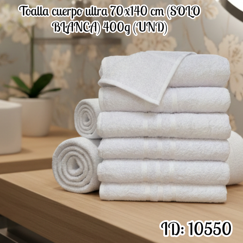 Toalla cuerpo ultra 70x140 cm (SOLO BLANCA) 400g (UND)
