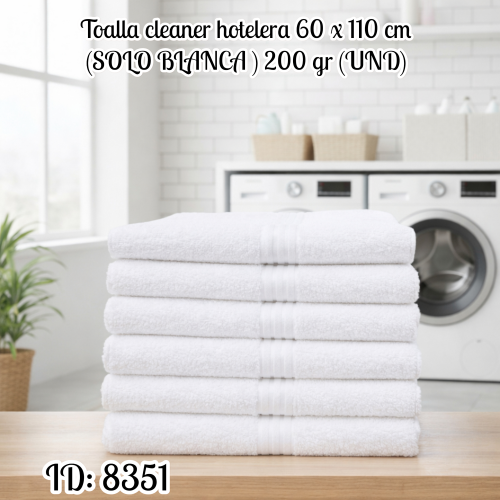 Toalla cleaner hotelera 60 x 110 cm (SOLO BLANCA ) 200 gr (UND)