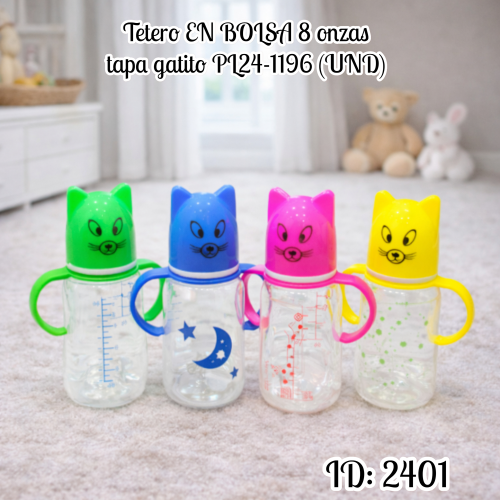 Tetero EN BOLSA 8 onzas tapa gatito PL24-1196 (UND)