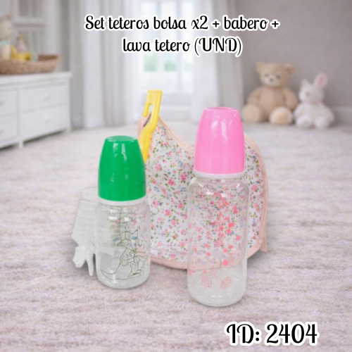 Set teteros bolsa x2 + babero + lava tetero (UND)