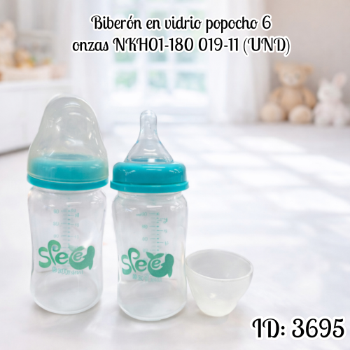 Biberón en vidrio popocho 6 onzas NKH01-180 019-11 (UND)