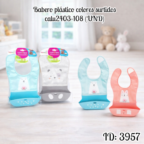 Babero plástico colores surtidos calu2403-108 (UND)