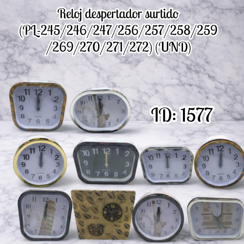 Reloj despertador surtido (PL-245/246/247/256/257/258/259/269/270/271/272) (UND)