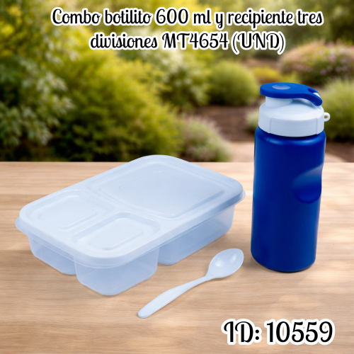 Combo botilito 600 ml y recipiente tres divisiones MT4654 (UND)